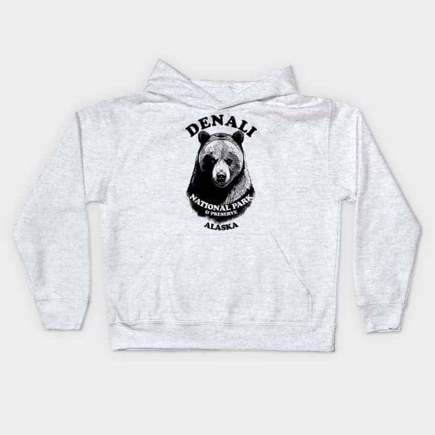 Denali National Park Home Of The Grizzly Bear Kids Hoodie by TMBTM